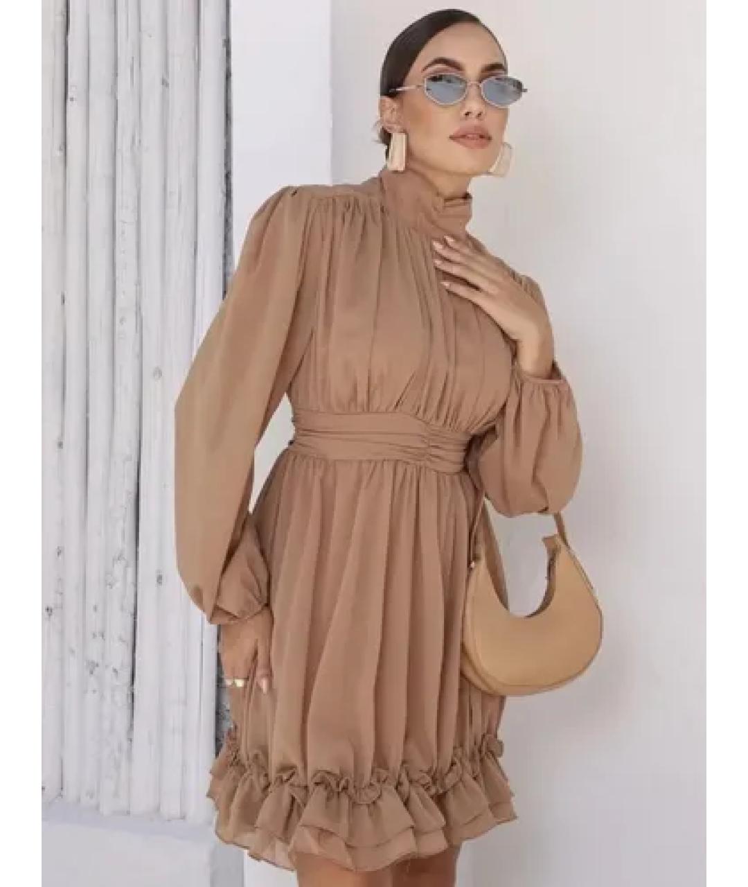 VALENTINO Коричневое шелковое коктейльное платье, фото 2