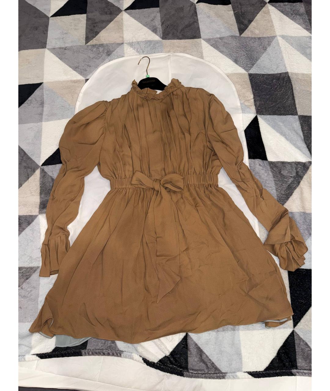 VALENTINO Коричневое шелковое коктейльное платье, фото 4