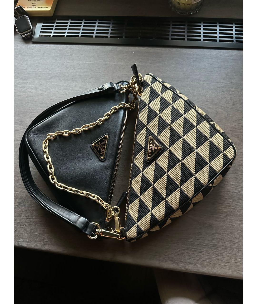 PRADA Горчичная жаккардовая сумка с короткими ручками, фото 5