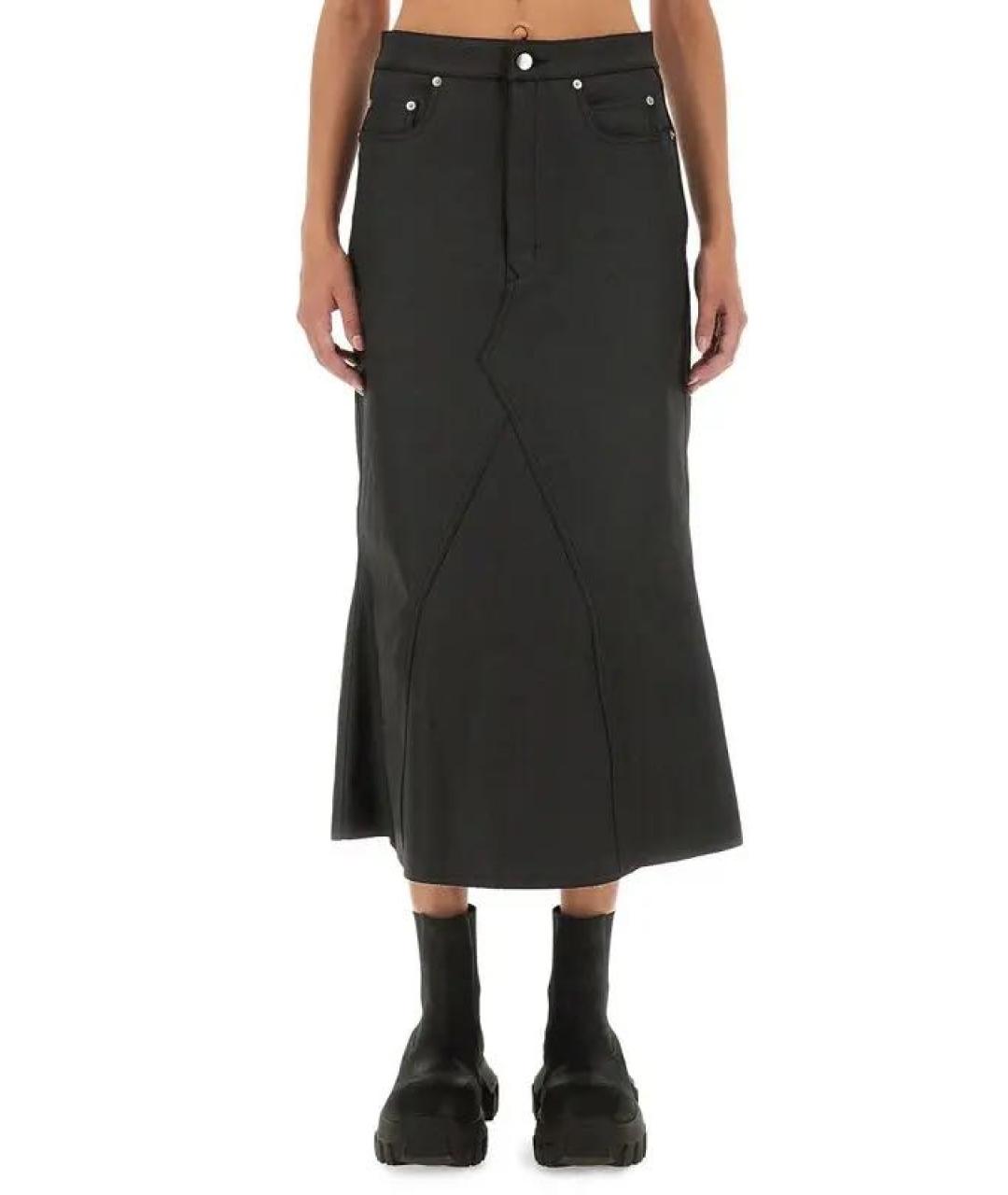 RICK OWENS Черная вискозная юбка миди, фото 2