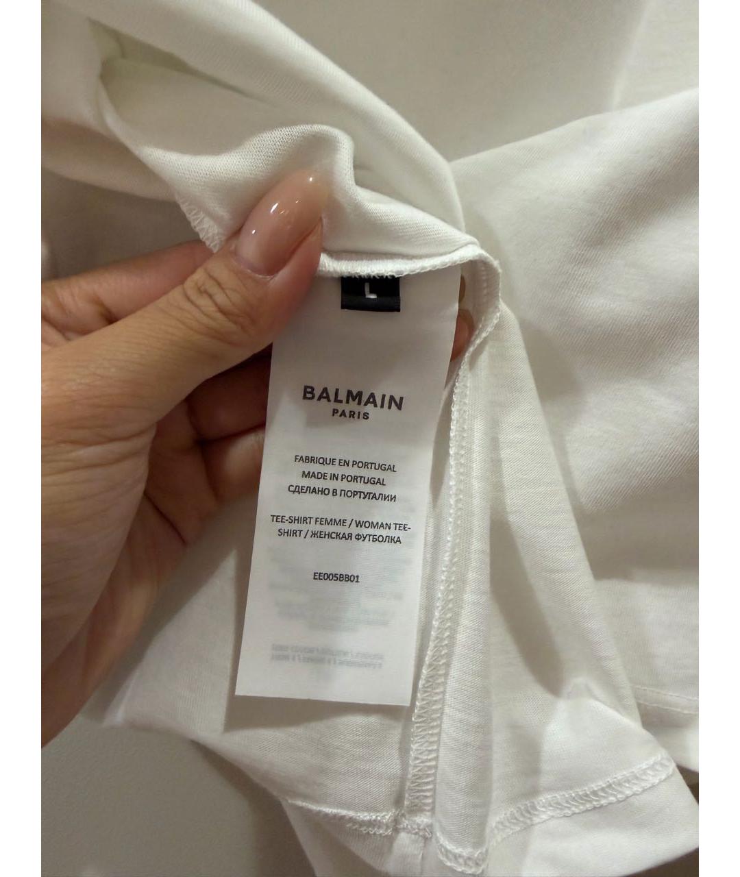 BALMAIN Белая хлопковая футболка, фото 5