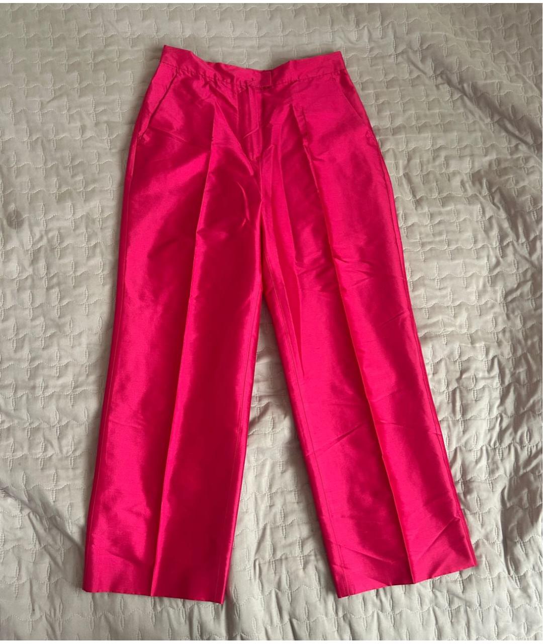 MAX MARA Розовые шелковые прямые брюки, фото 8