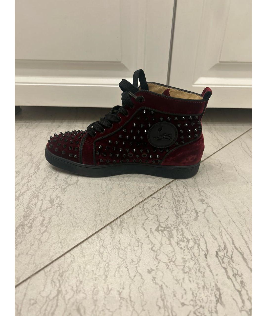 CHRISTIAN LOUBOUTIN BEAUTY Бордовые бархатные кеды, фото 5