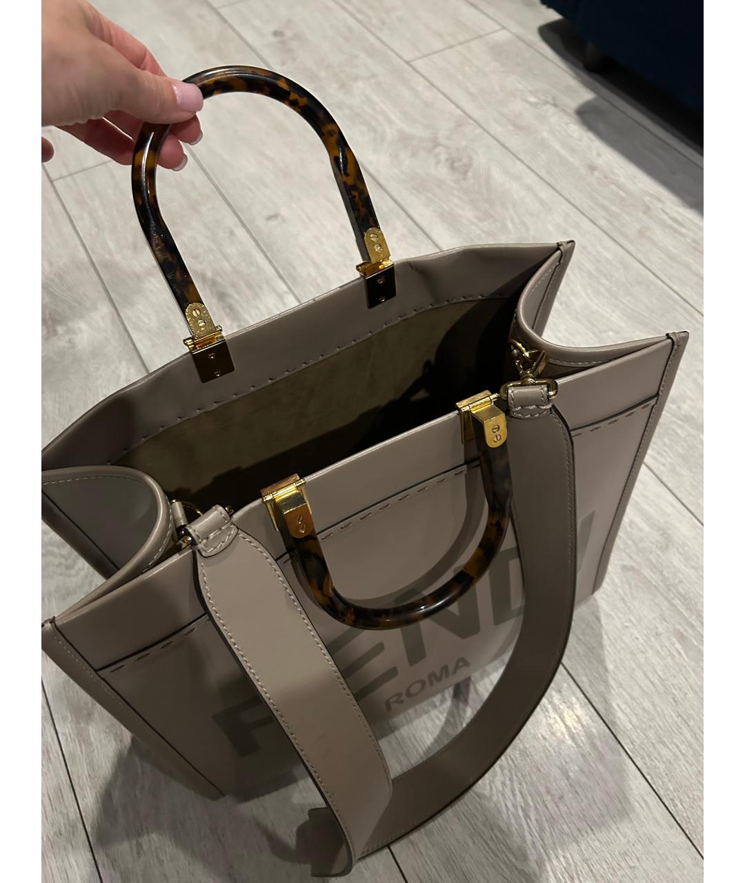 FENDI Коричневая кожаная сумка тоут, фото 4