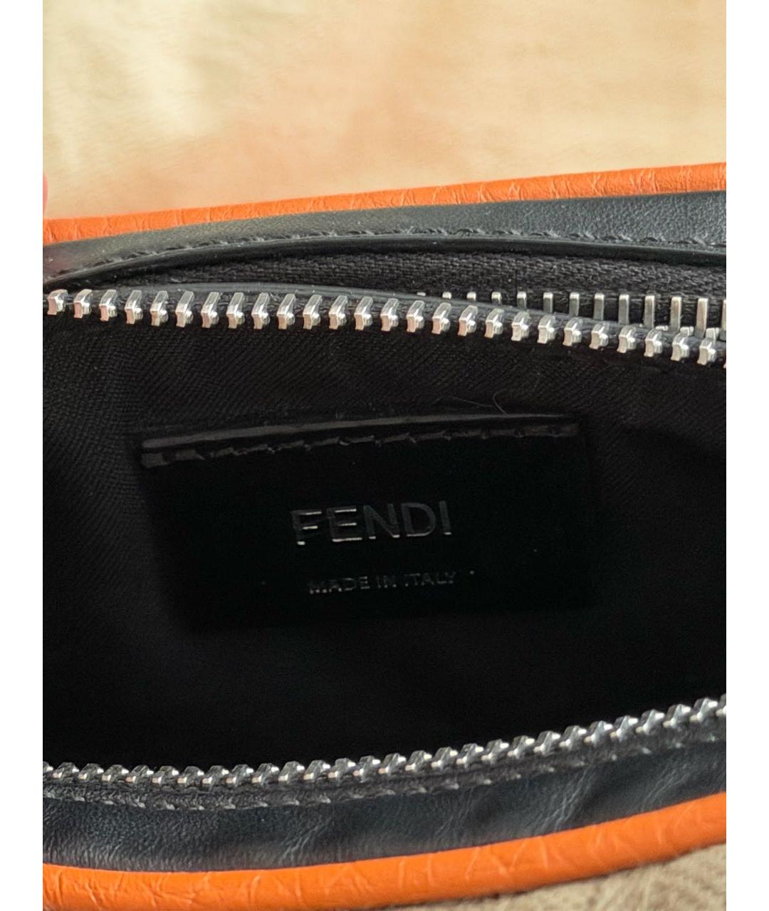 FENDI Оранжевая кожаная поясная сумка, фото 4