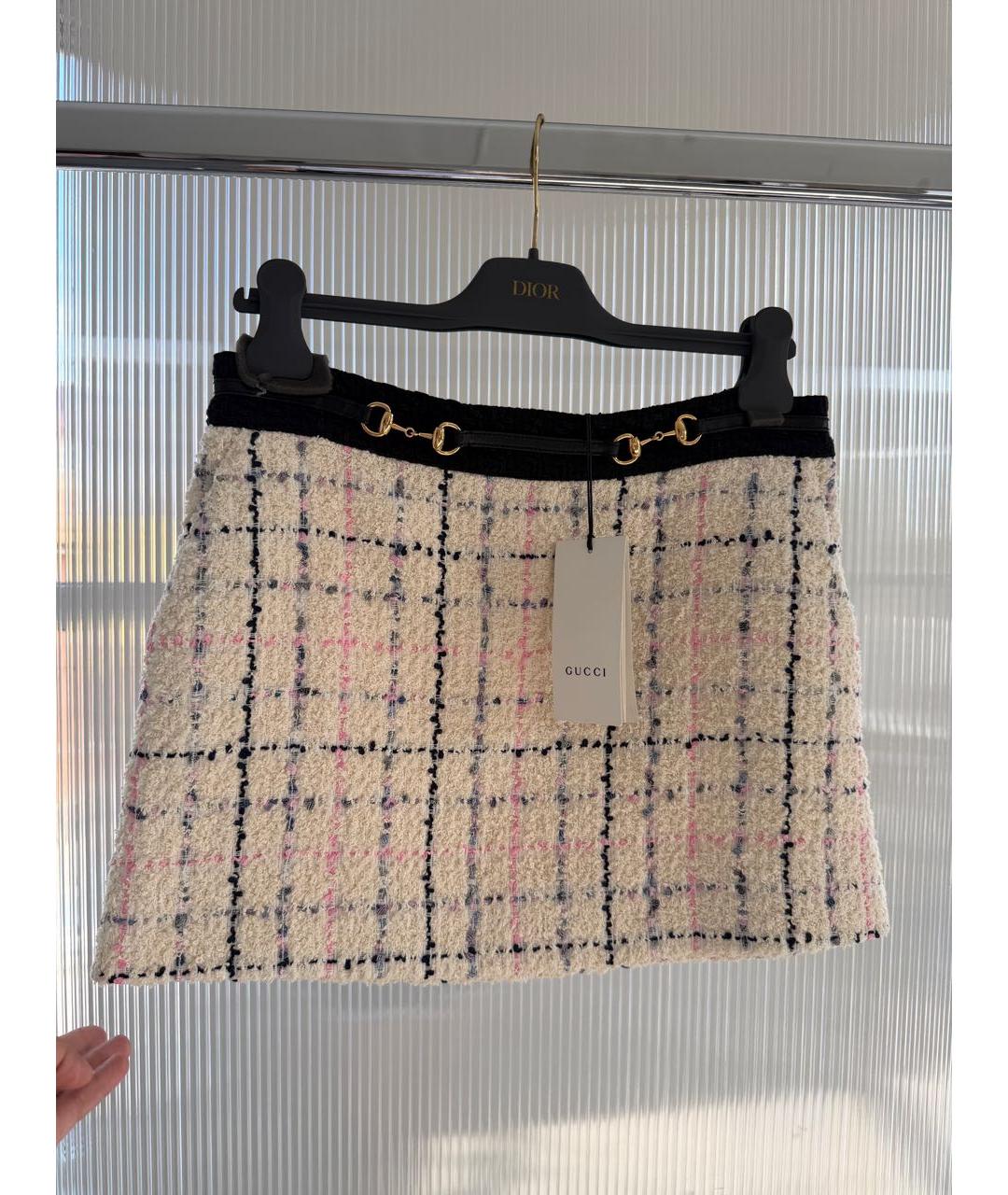 GUCCI Белая хлопковая юбка мини, фото 3