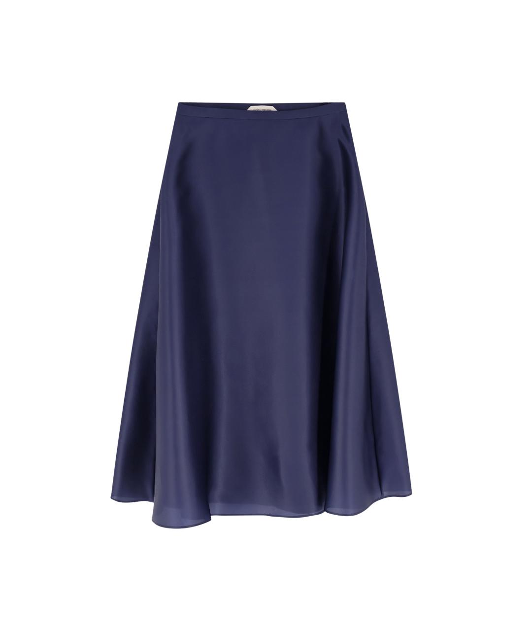 ALBERTA FERRETTI Темно-синяя шелковая юбка миди, фото 1
