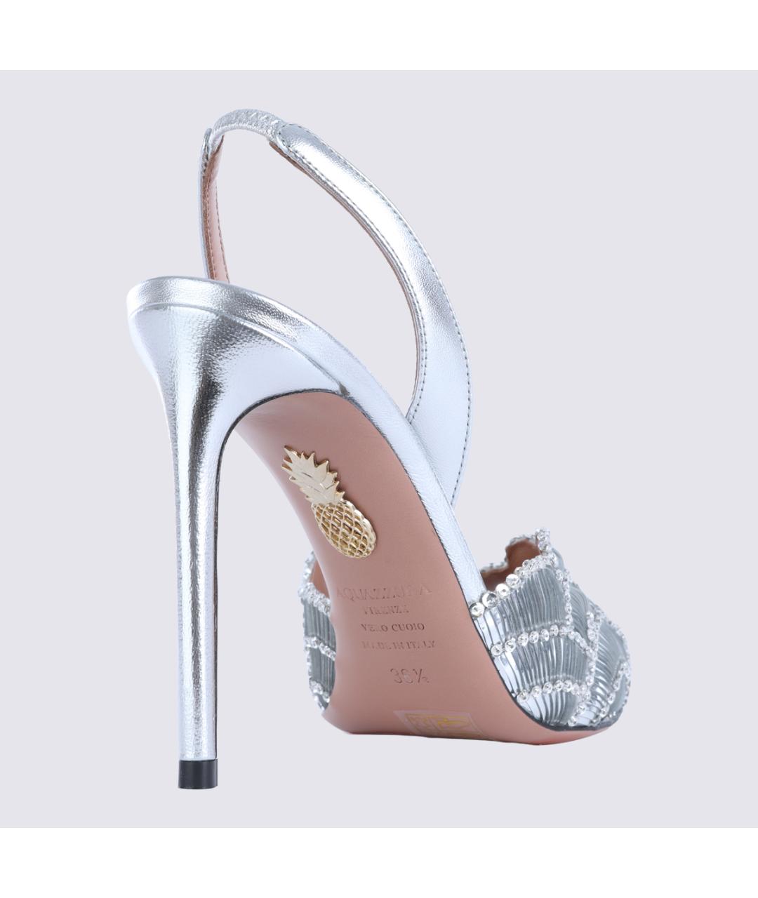 AQUAZZURA Серебряные кожаные босоножки, фото 3