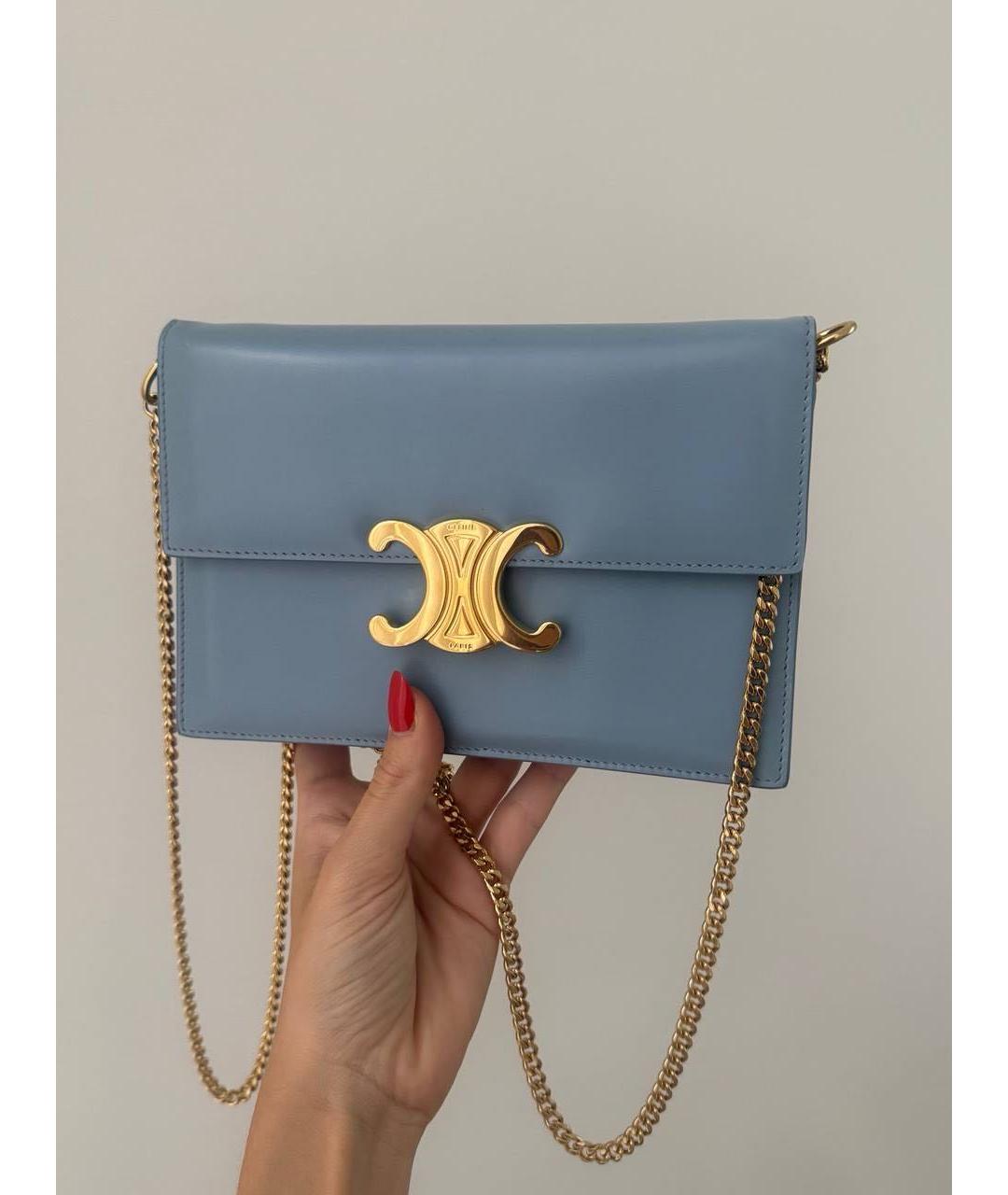CELINE Голубая кожаная сумка через плечо, фото 3