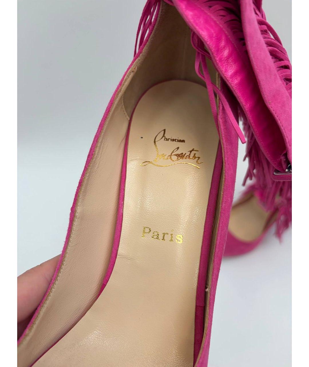 CHRISTIAN LOUBOUTIN Фуксия замшевые босоножки, фото 6