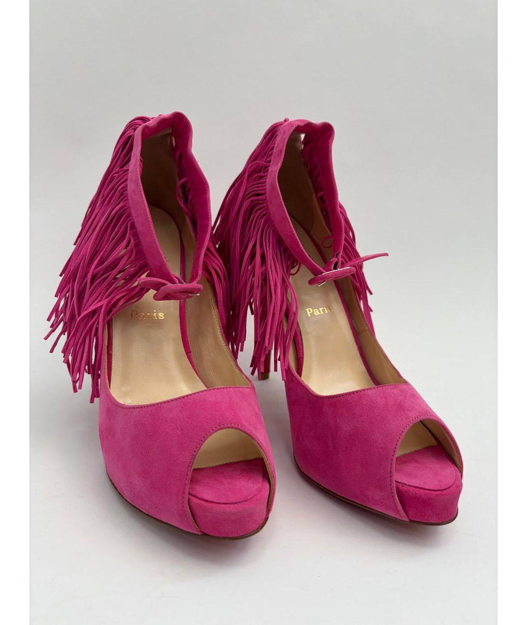 CHRISTIAN LOUBOUTIN Фуксия замшевые босоножки, фото 7