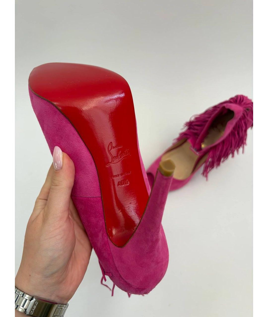 CHRISTIAN LOUBOUTIN Фуксия замшевые босоножки, фото 5