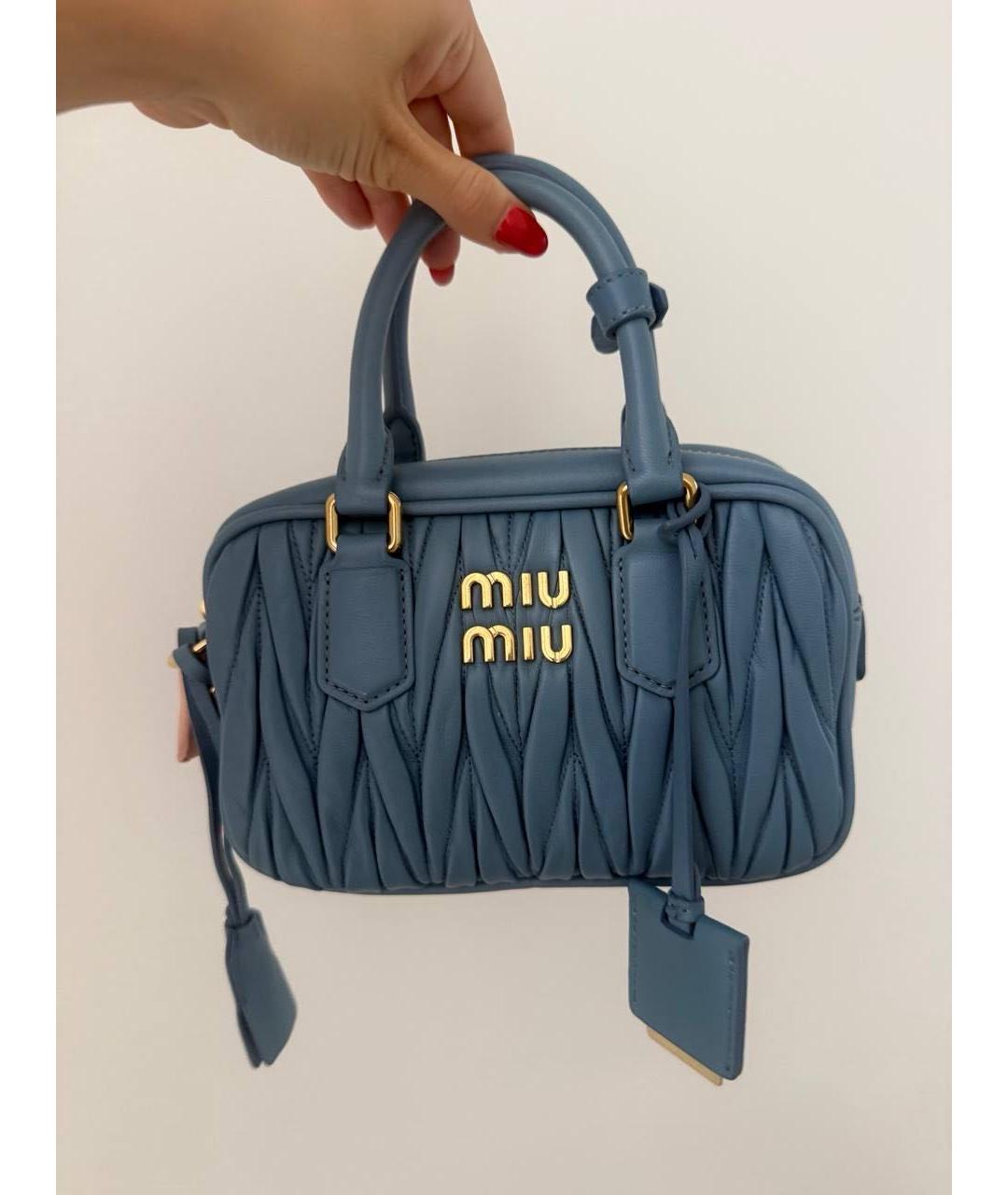 MIU MIU Голубая кожаная сумка с короткими ручками, фото 2