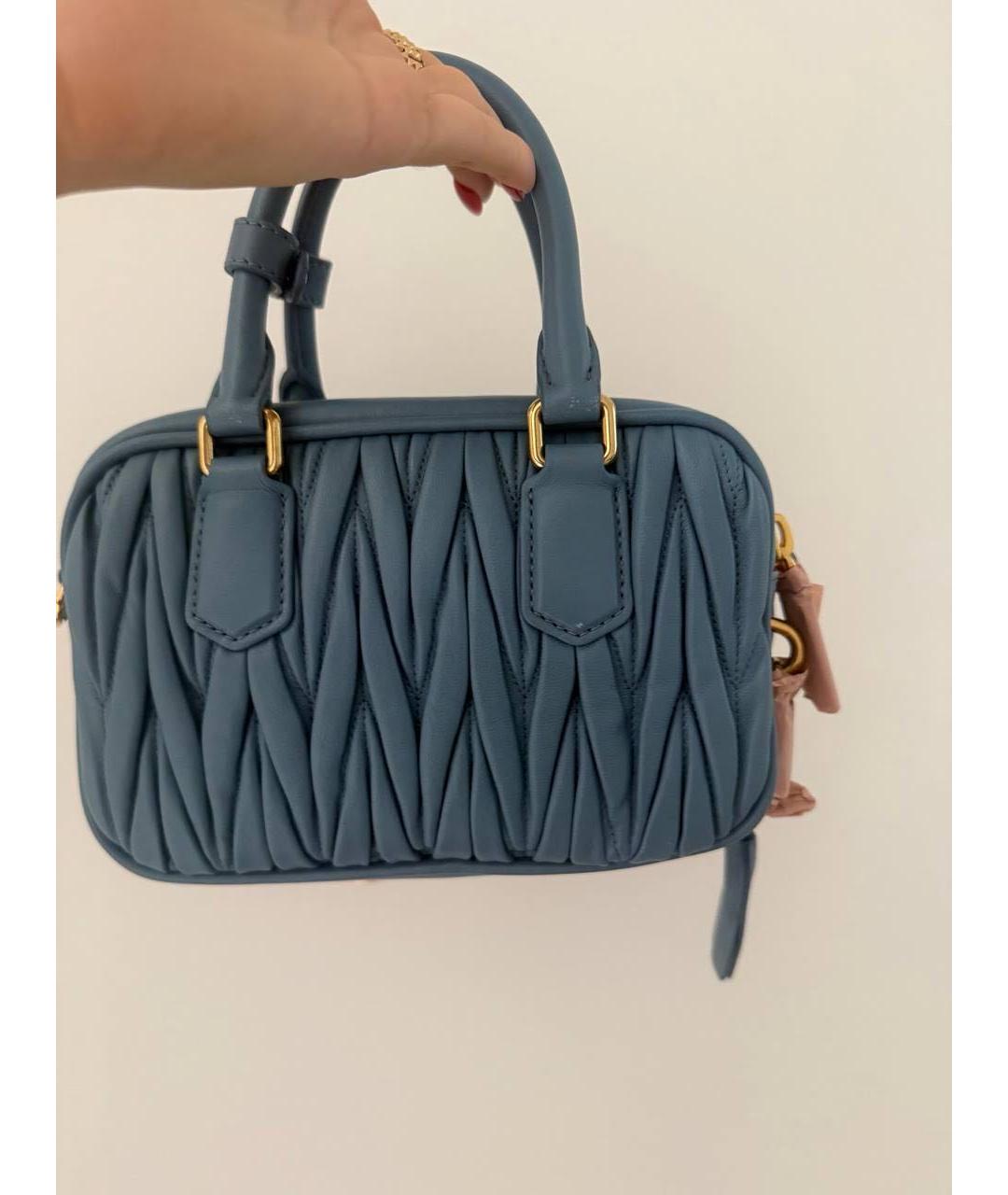 MIU MIU Голубая кожаная сумка с короткими ручками, фото 3