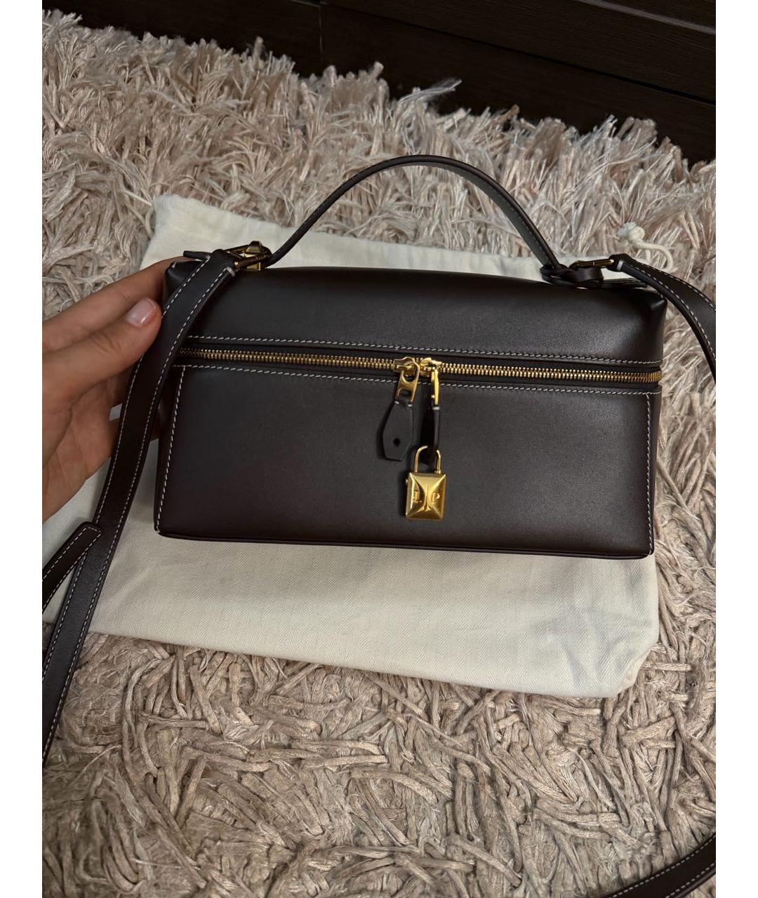 LORO PIANA Коричневая кожаная сумка через плечо, фото 3