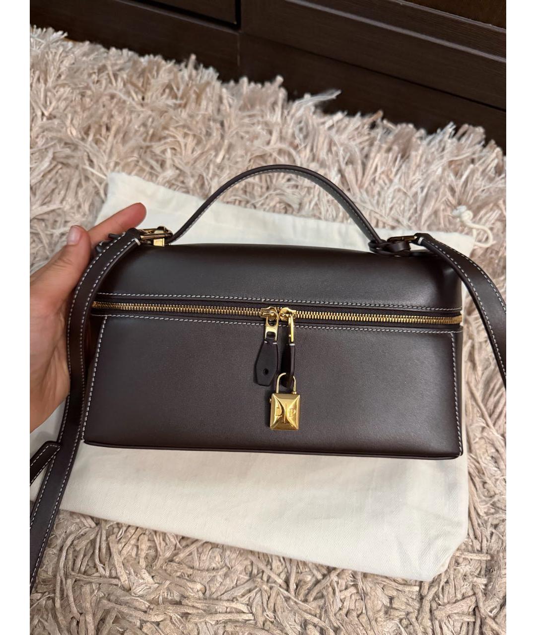 LORO PIANA Коричневая кожаная сумка через плечо, фото 2