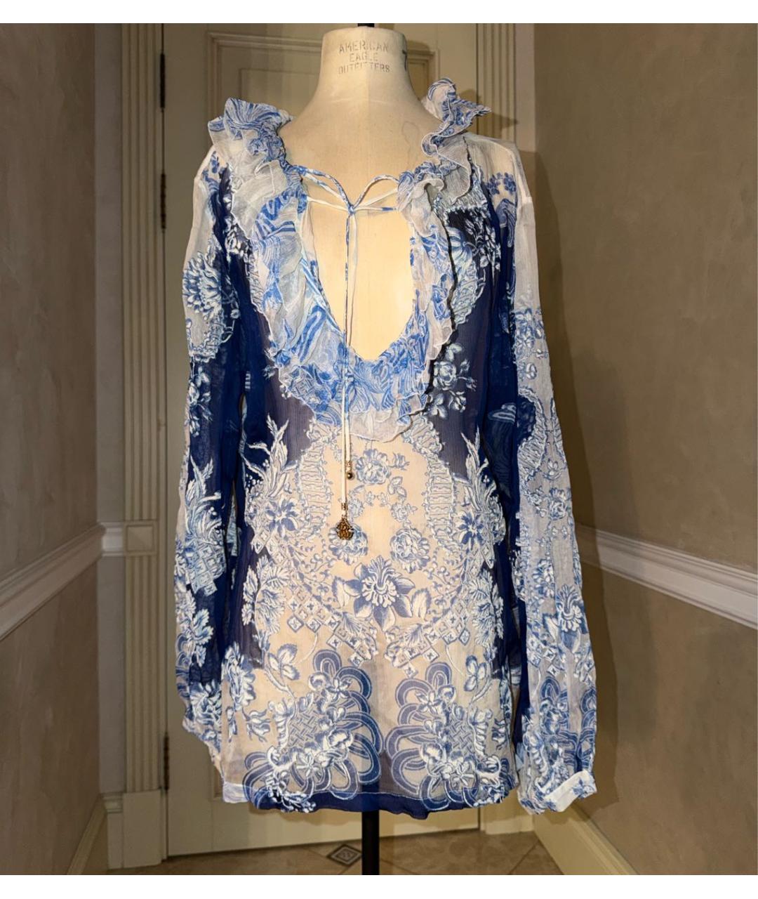 ROBERTO CAVALLI Голубая шелковая блузы, фото 9