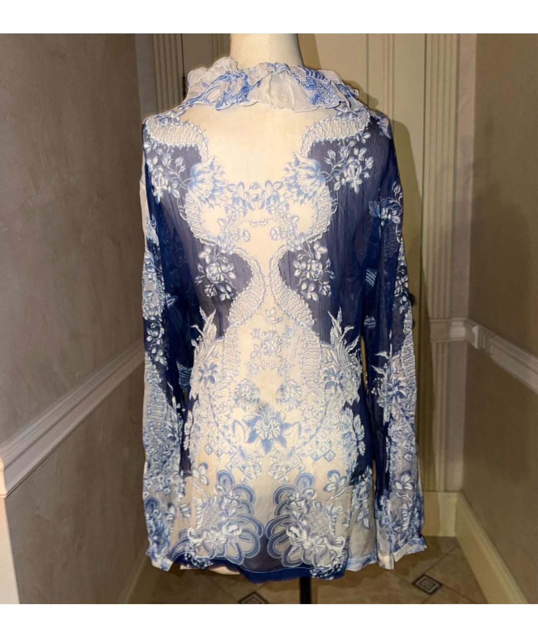 ROBERTO CAVALLI Голубая шелковая блузы, фото 2