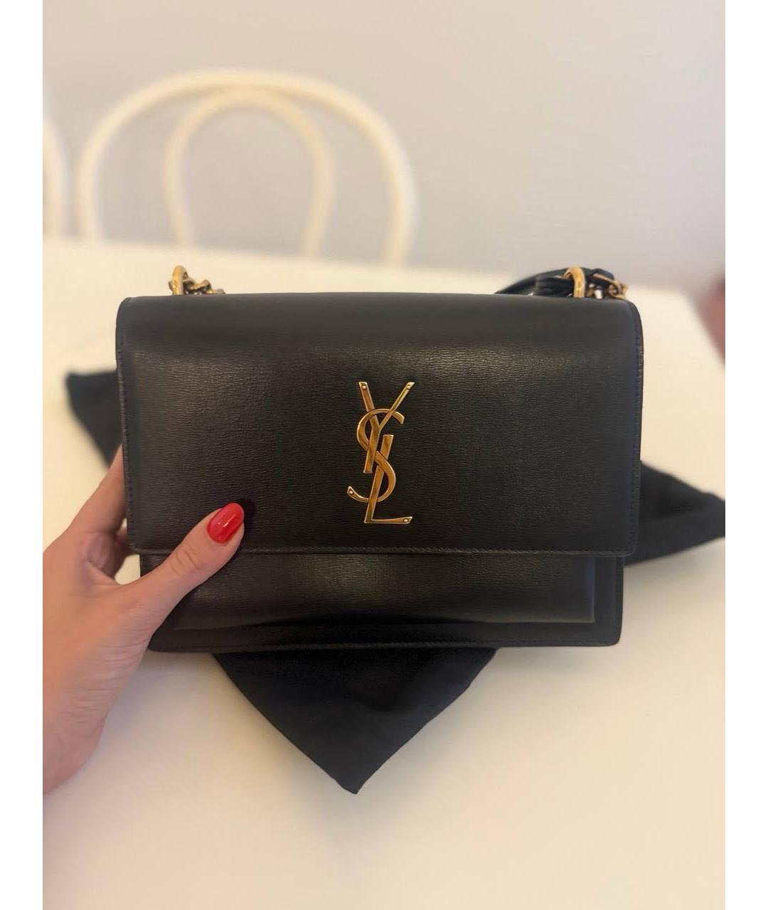 SAINT LAURENT Черная кожаная сумка через плечо, фото 2