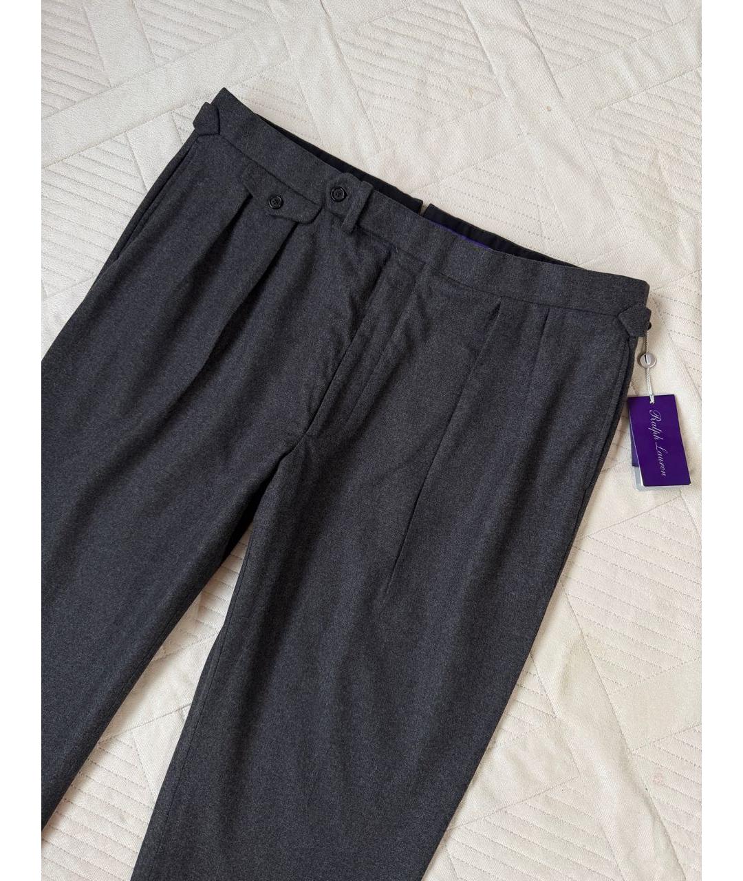 RALPH LAUREN PURPLE LABEL Серые шерстяные классические брюки, фото 5