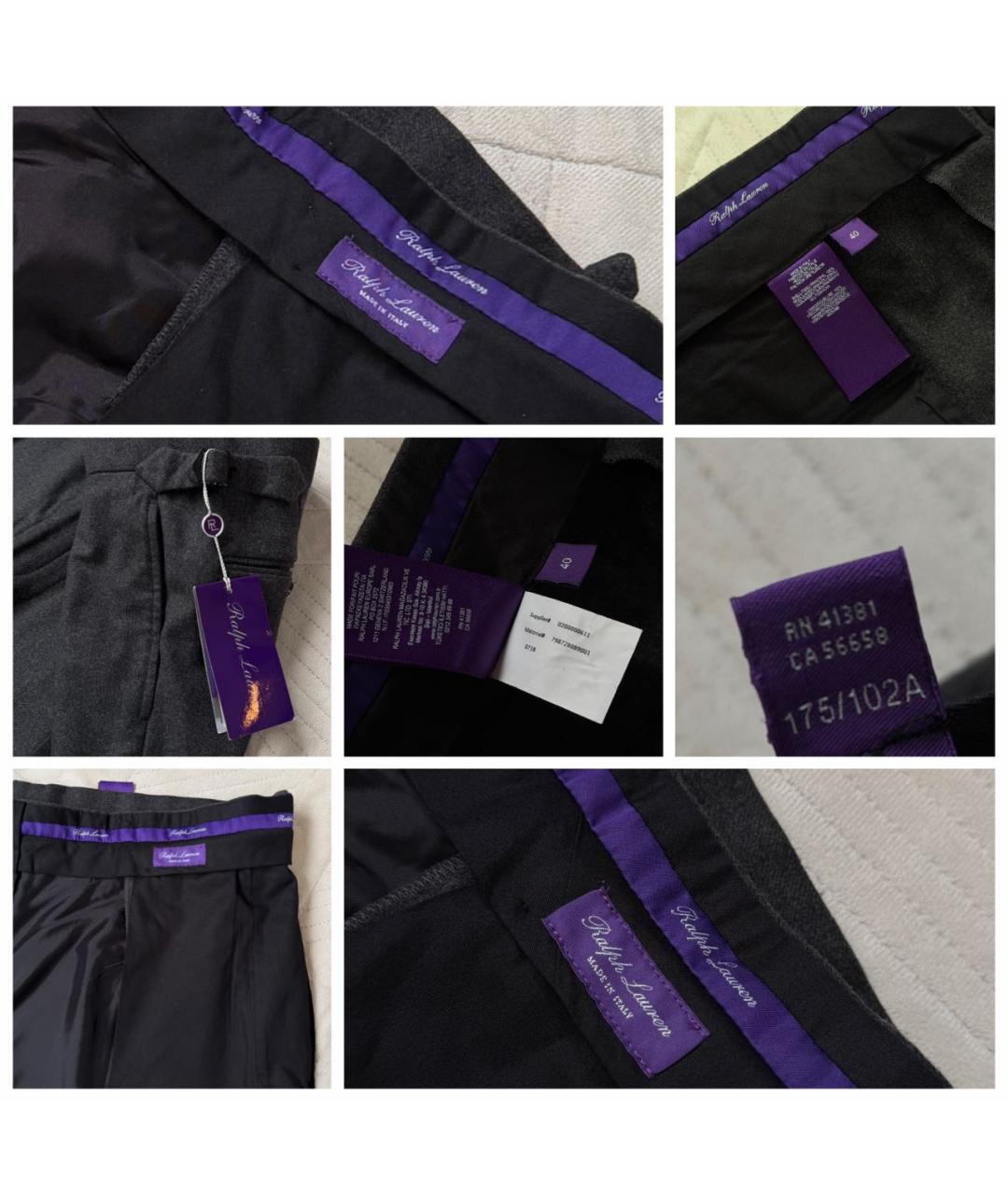 RALPH LAUREN PURPLE LABEL Серые шерстяные классические брюки, фото 6