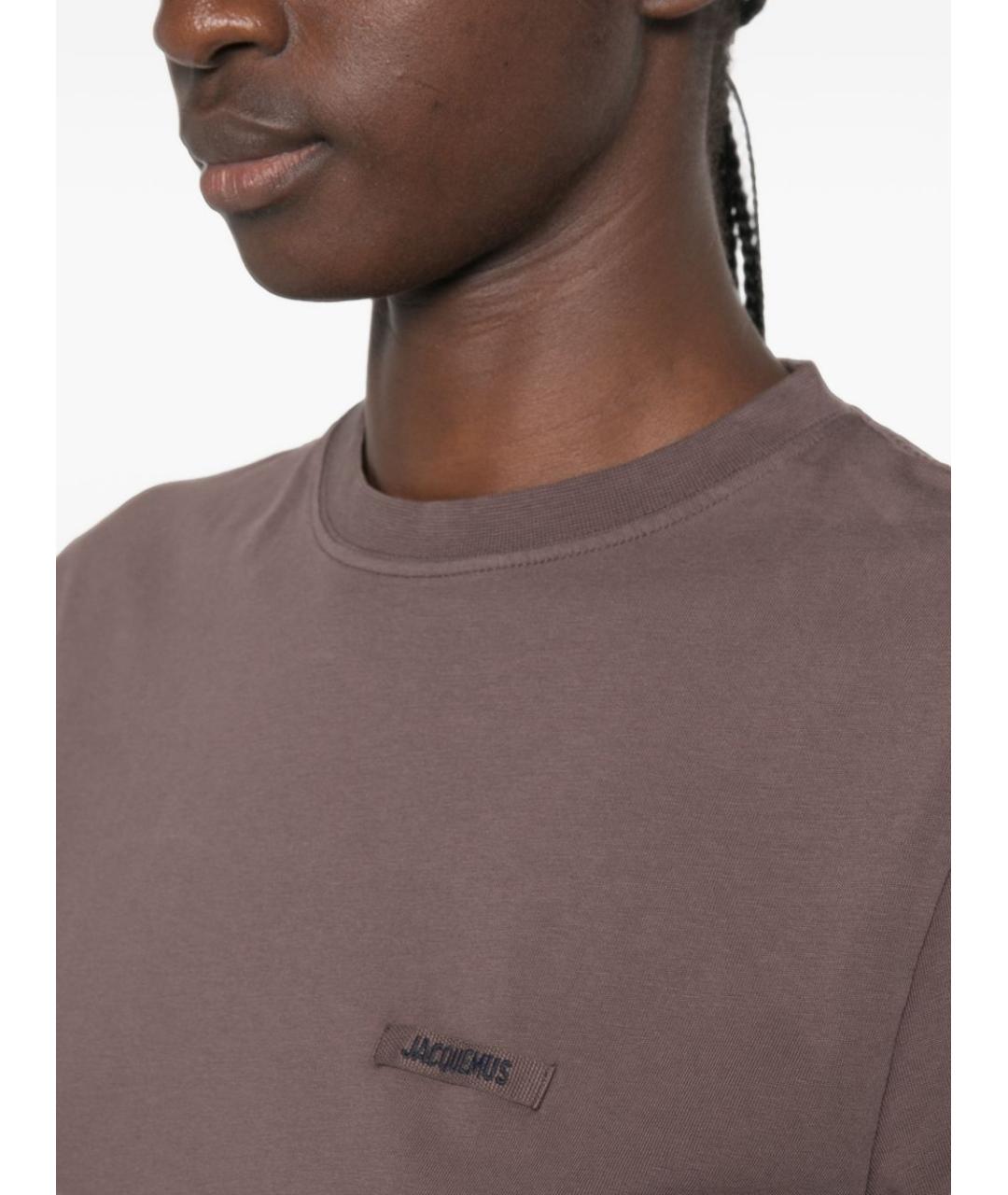JACQUEMUS Коричневая хлопковая футболка, фото 2