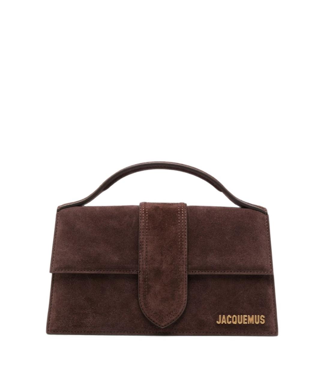 JACQUEMUS Коричневая замшевая сумка с короткими ручками, фото 1