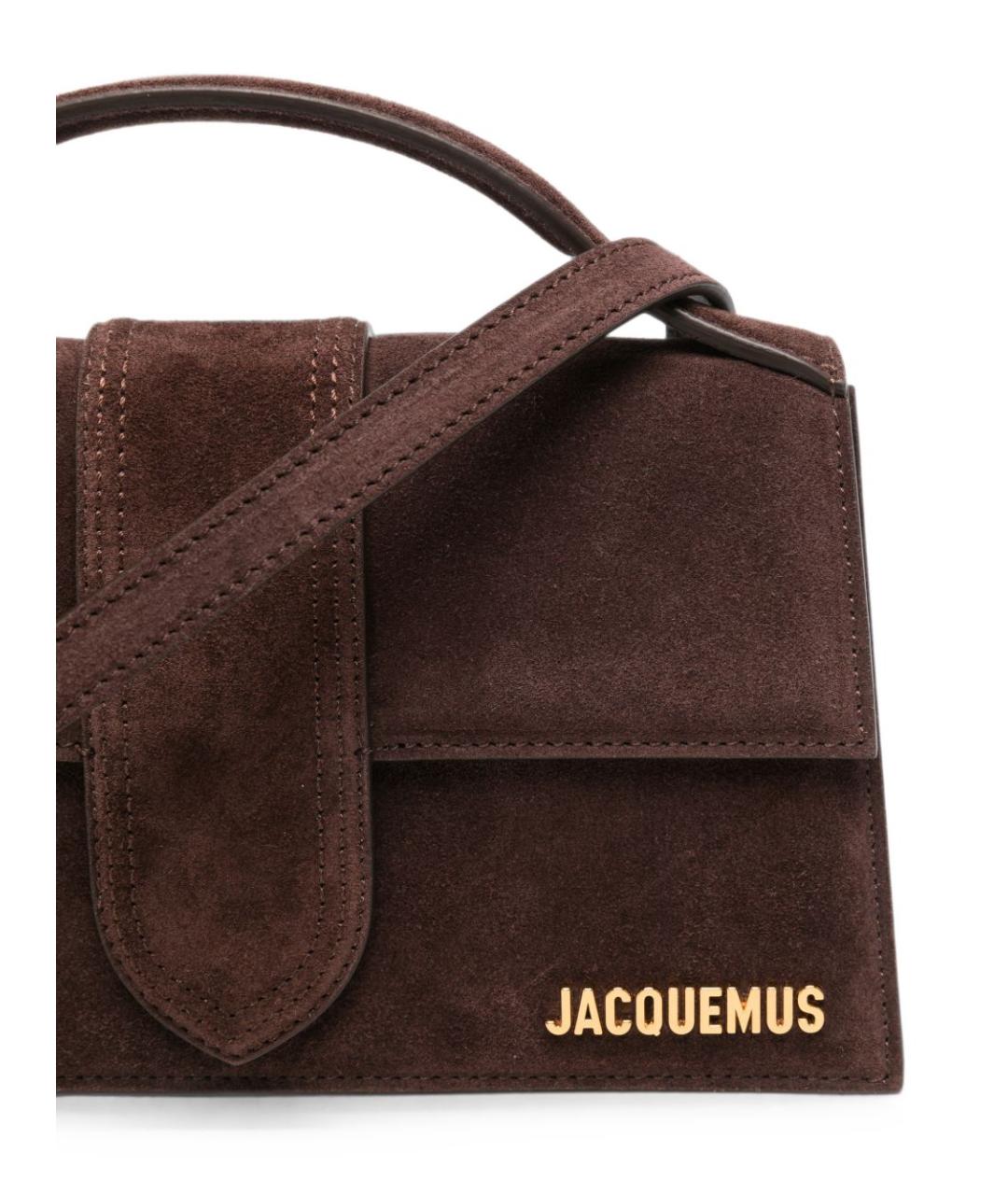 JACQUEMUS Коричневая замшевая сумка с короткими ручками, фото 4