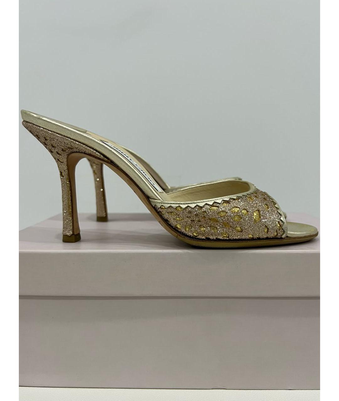 JIMMY CHOO Золотые кожаные мюли, фото 2