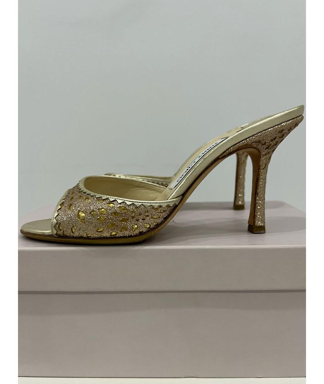 JIMMY CHOO Золотые кожаные мюли, фото 4