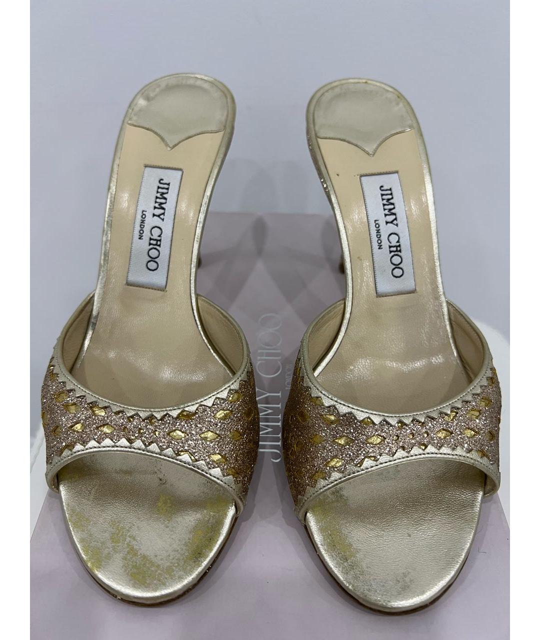 JIMMY CHOO Золотые кожаные мюли, фото 3
