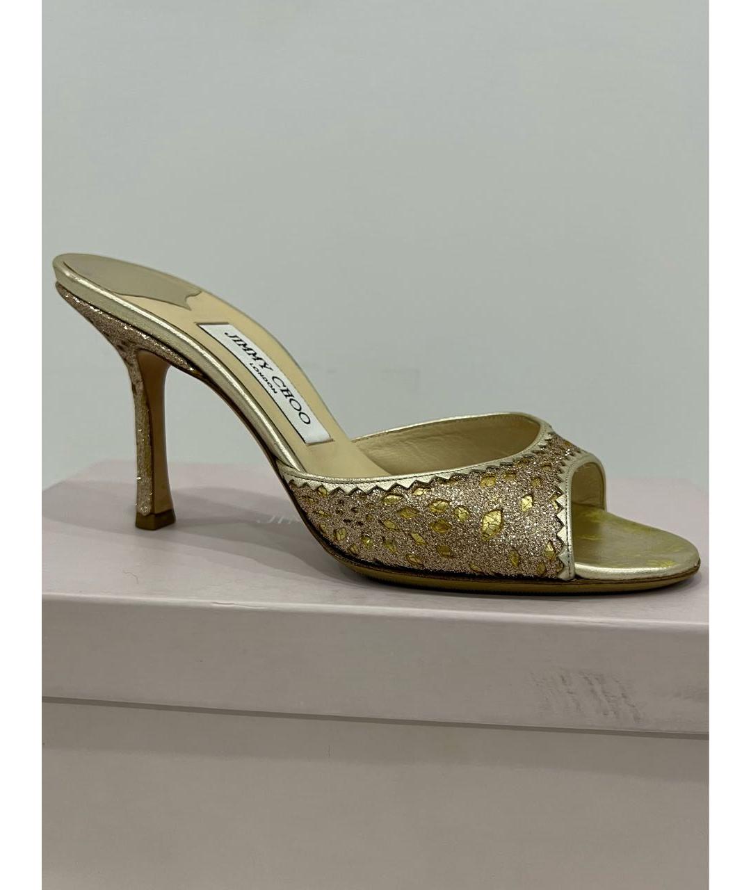 JIMMY CHOO Золотые кожаные мюли, фото 7
