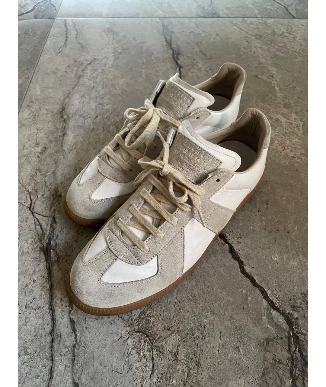 MAISON MARGIELA Белые кожаные низкие кроссовки / кеды, фото 3