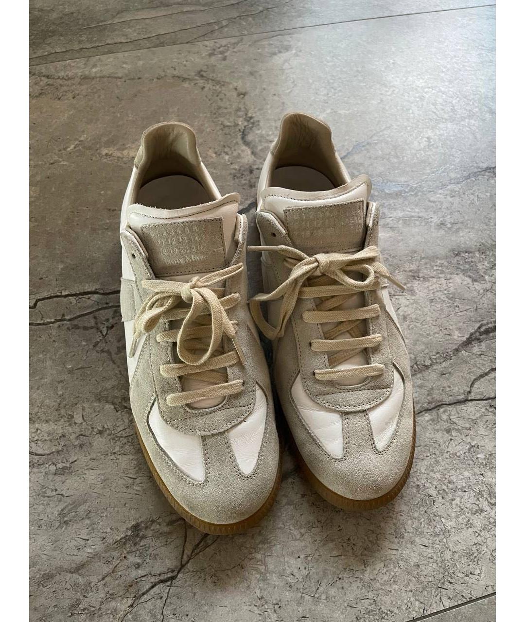 MAISON MARGIELA Белые кожаные низкие кроссовки / кеды, фото 2
