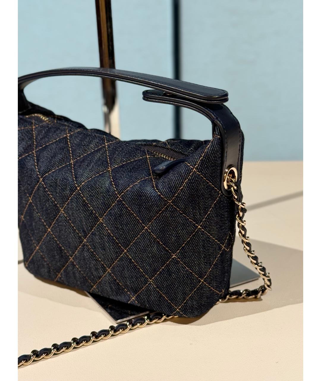 CHANEL Темно-синяя деним сумка с короткими ручками, фото 7