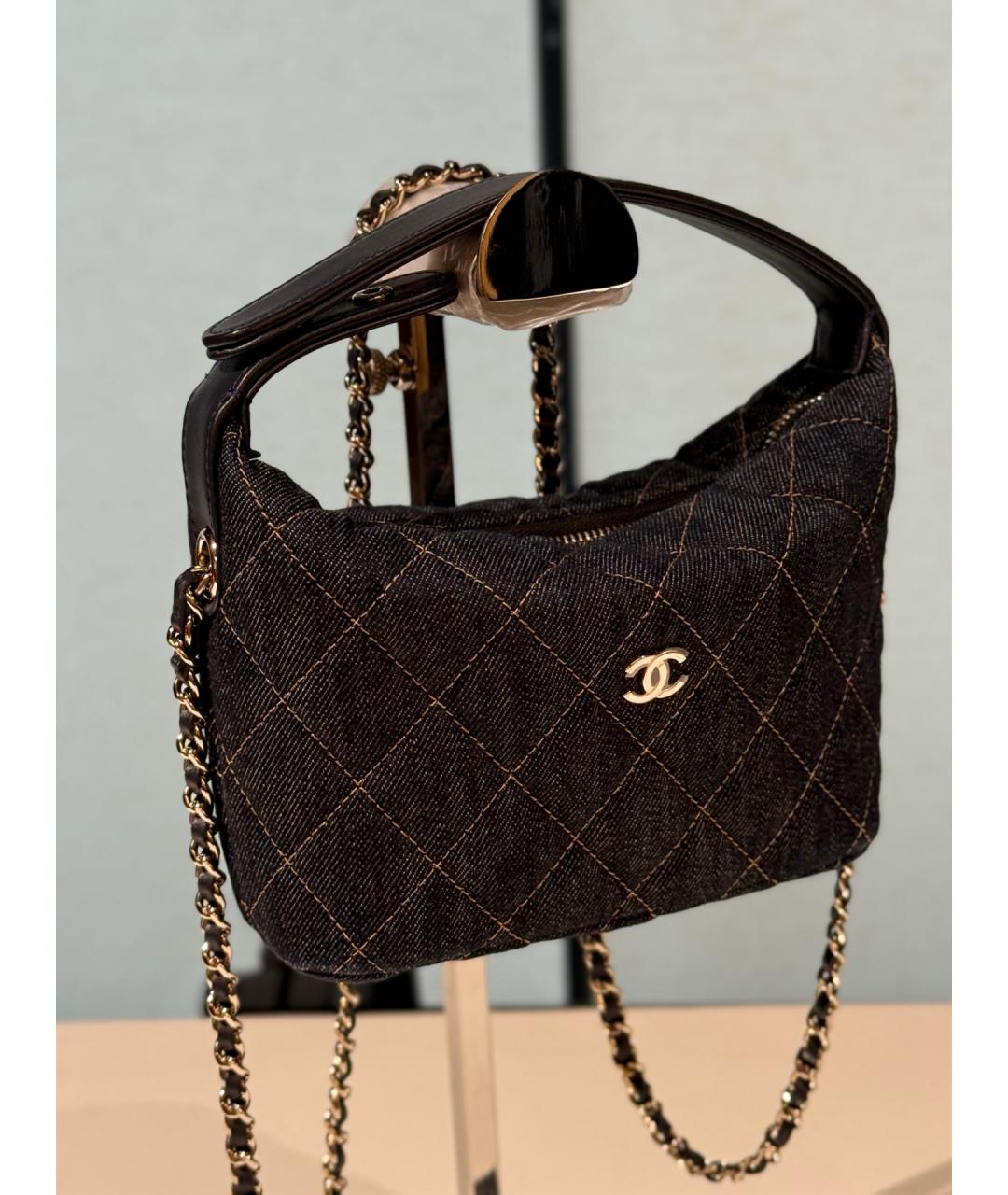 CHANEL Темно-синяя деним сумка с короткими ручками, фото 4