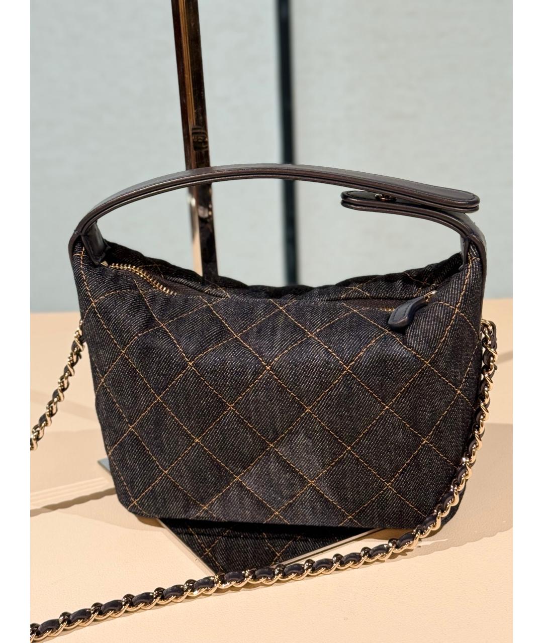 CHANEL Темно-синяя деним сумка с короткими ручками, фото 5
