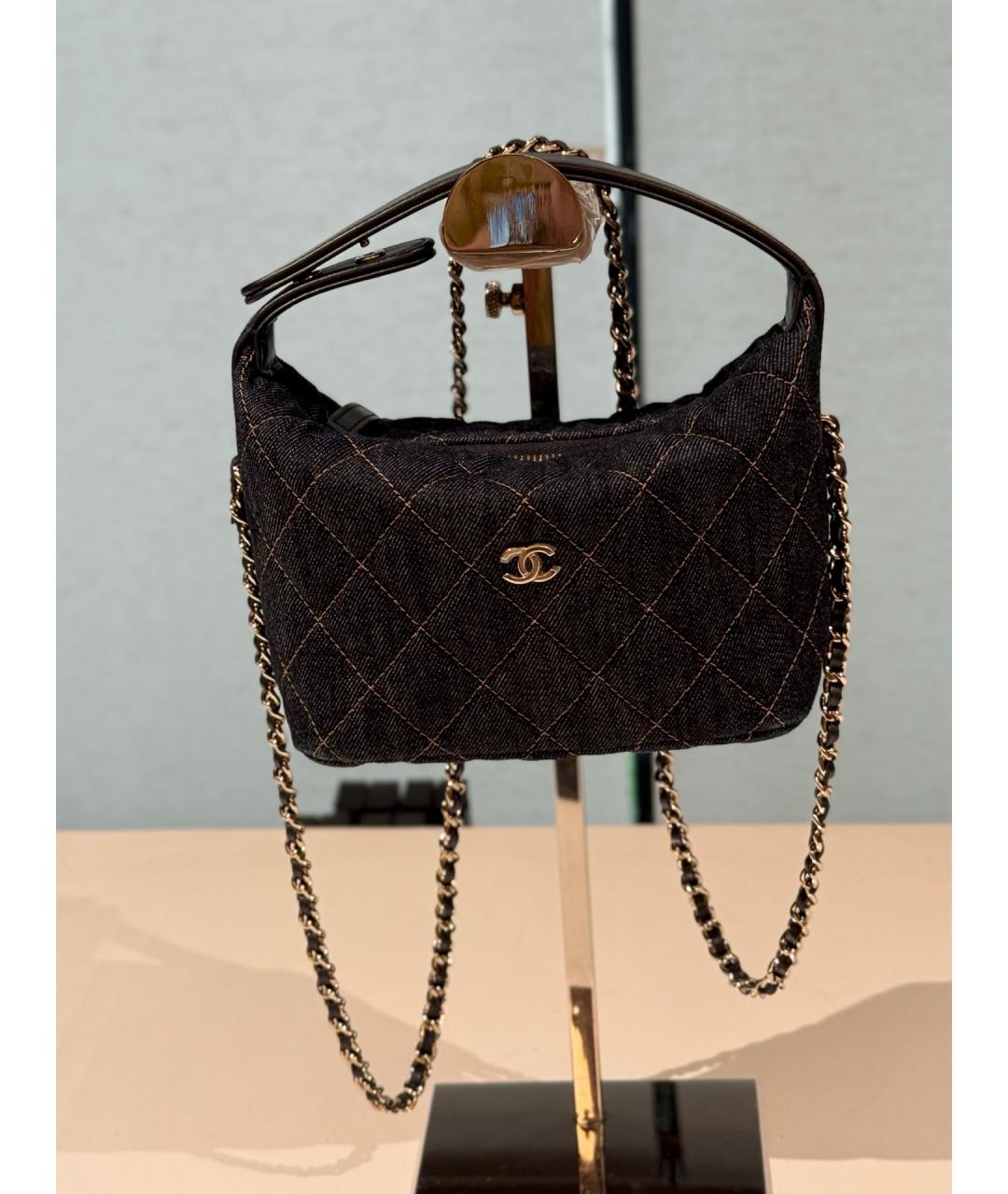 CHANEL Темно-синяя деним сумка с короткими ручками, фото 9