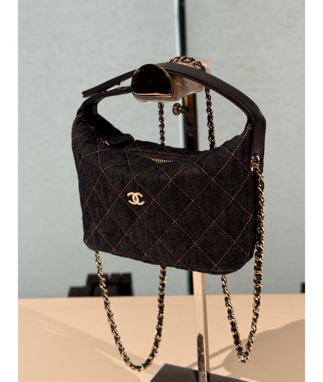 CHANEL Темно-синяя деним сумка с короткими ручками, фото 2