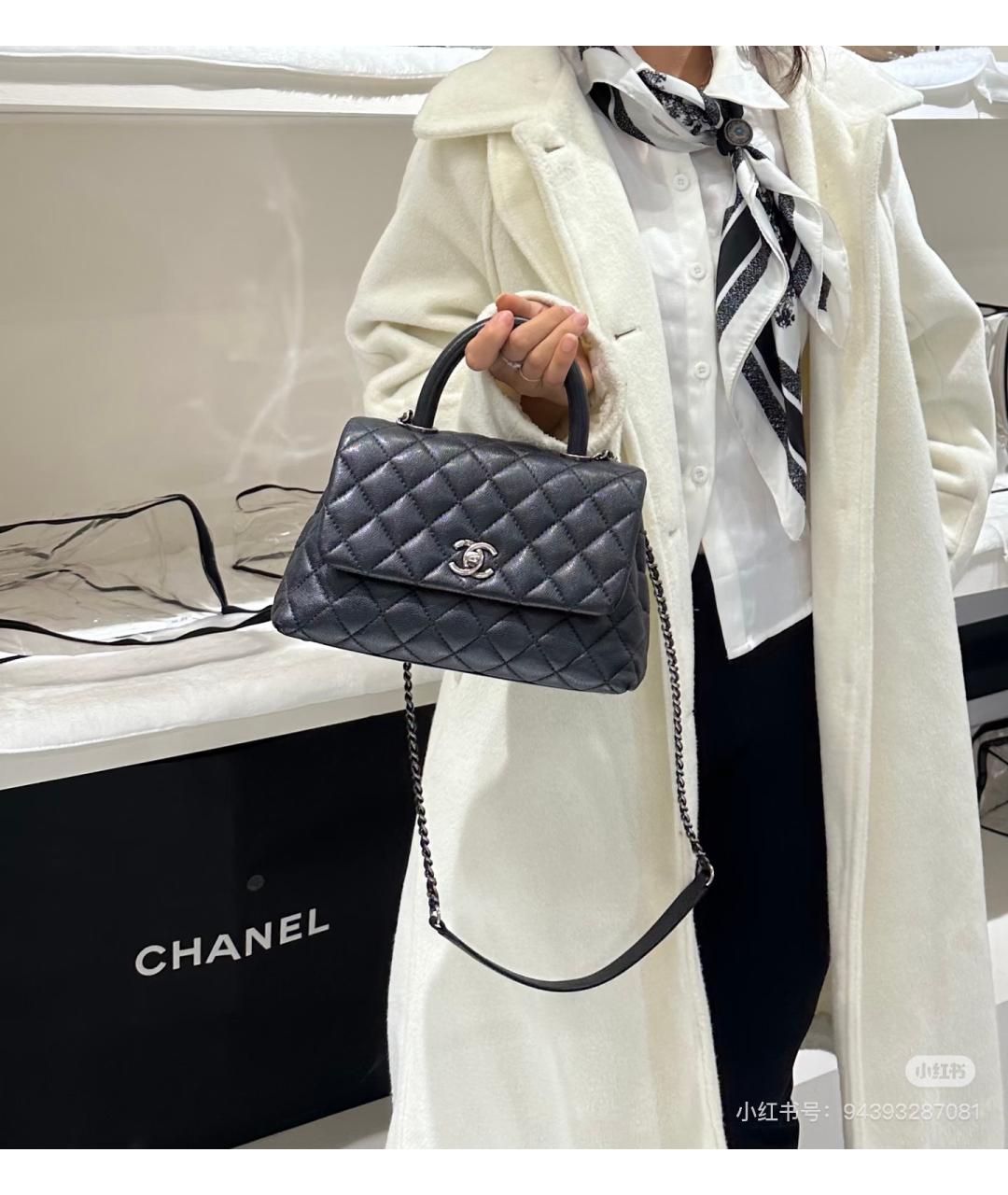 CHANEL Черная кожаная сумка с короткими ручками, фото 6