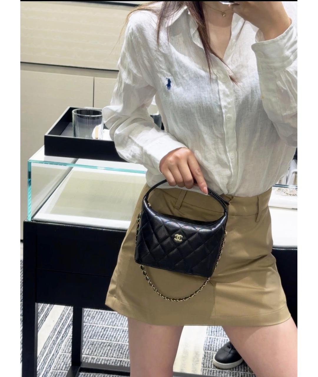 CHANEL Черная кожаная сумка с короткими ручками, фото 6