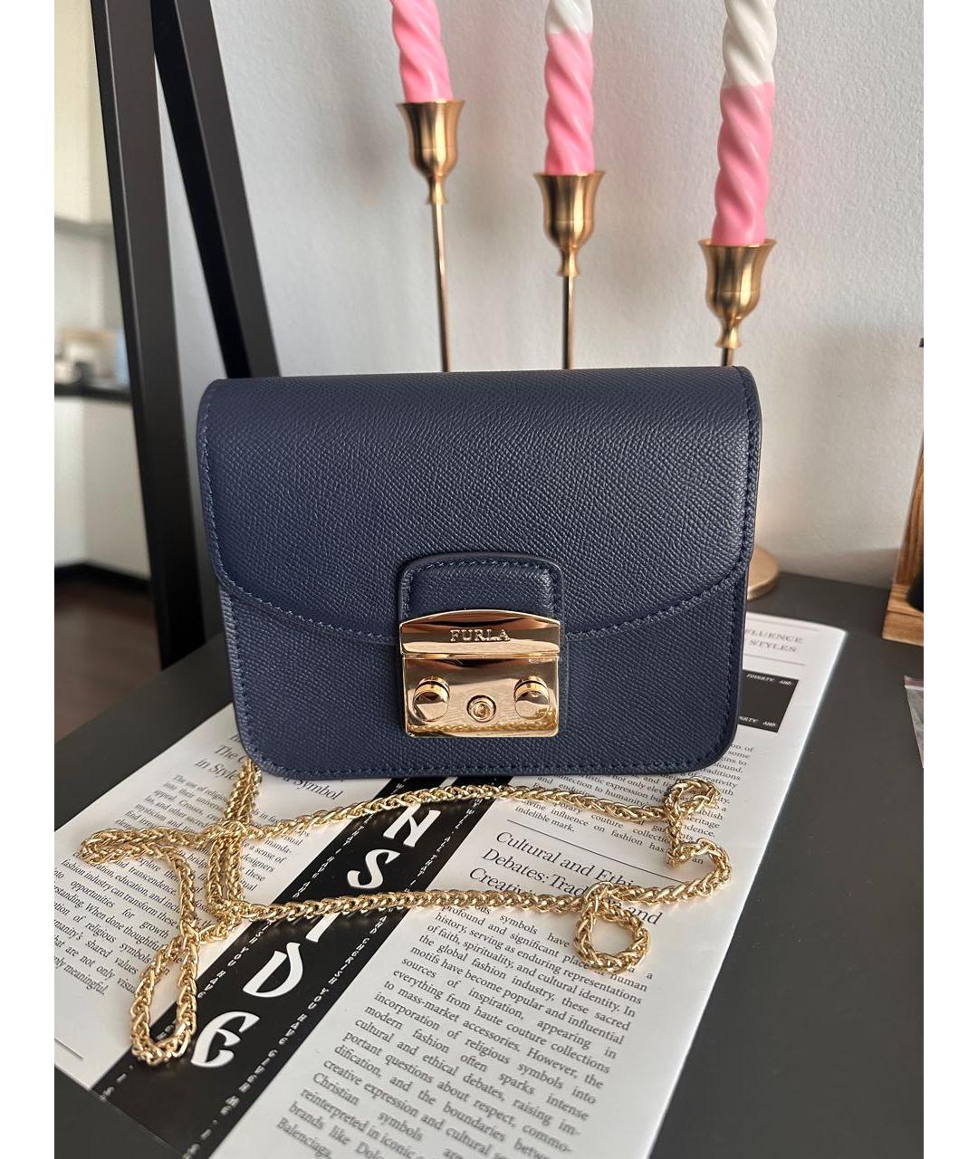 FURLA Темно-синяя кожаная сумка через плечо, фото 5