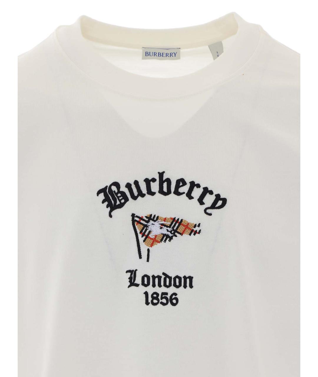 BURBERRY Белая хлопковая футболка, фото 4