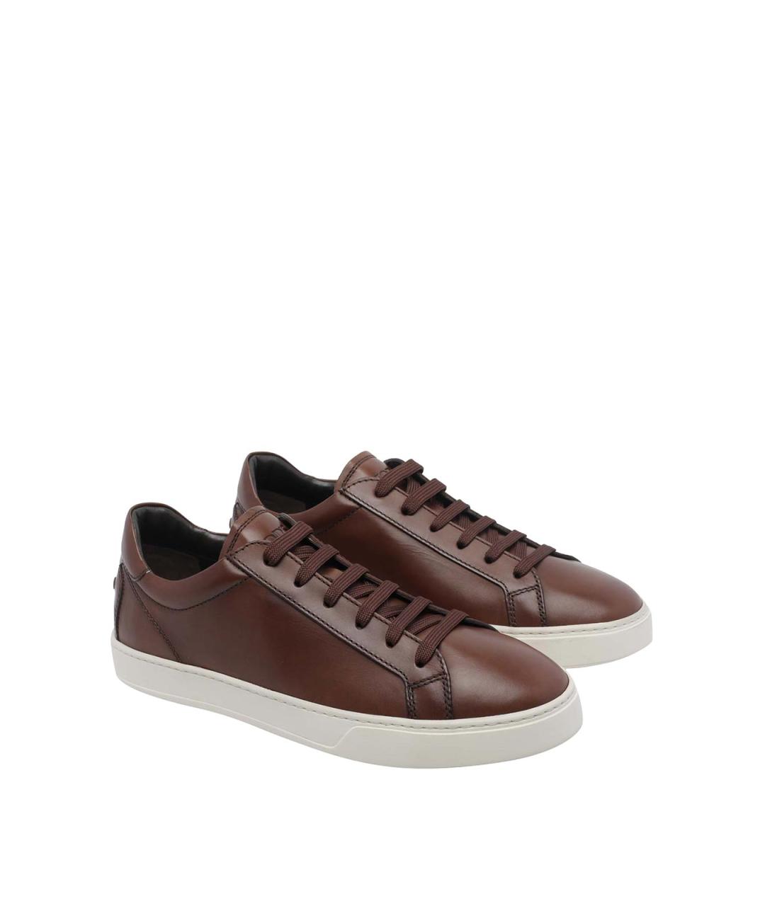 TOD'S Коричневые кожаные низкие кроссовки / кеды, фото 2