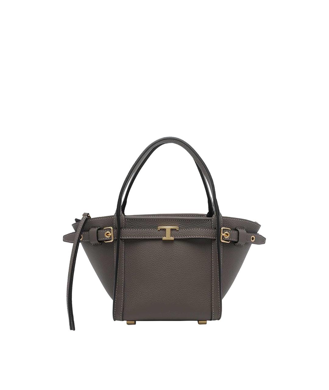 TOD'S Серая кожаная сумка тоут, фото 1