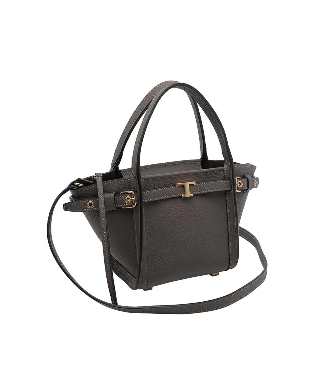 TOD'S Серая кожаная сумка тоут, фото 2