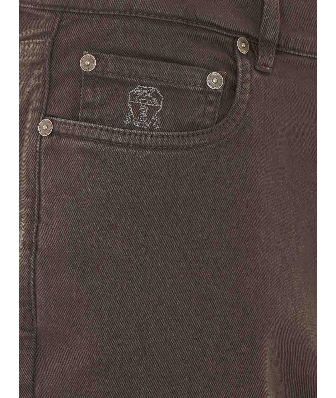 BRUNELLO CUCINELLI Коричневые хлопковые повседневные брюки, фото 4