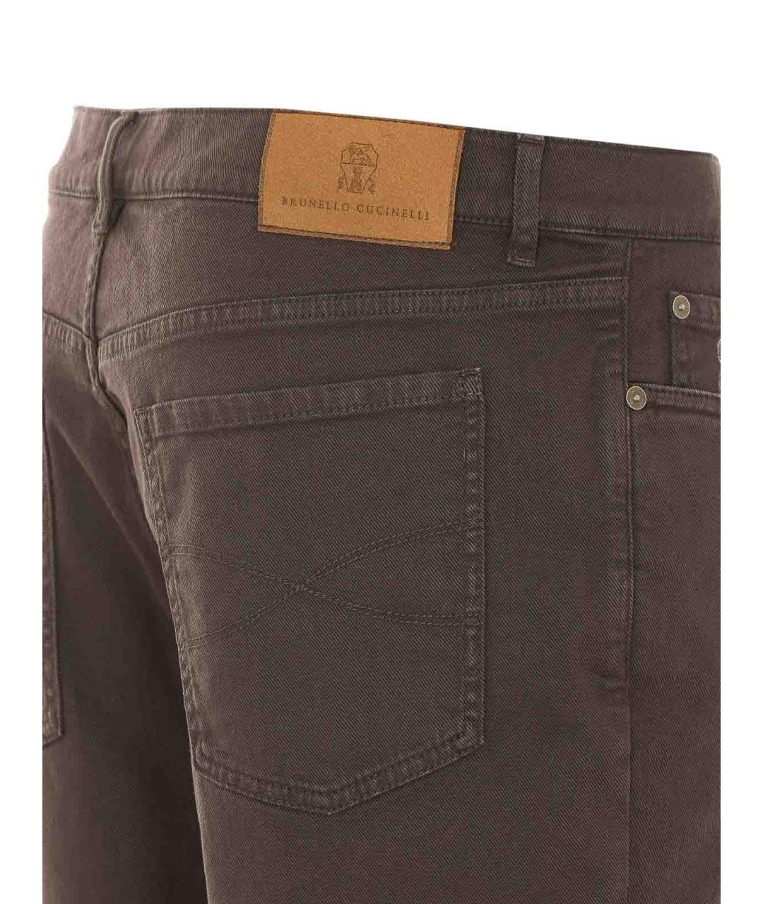 BRUNELLO CUCINELLI Коричневые хлопковые повседневные брюки, фото 3