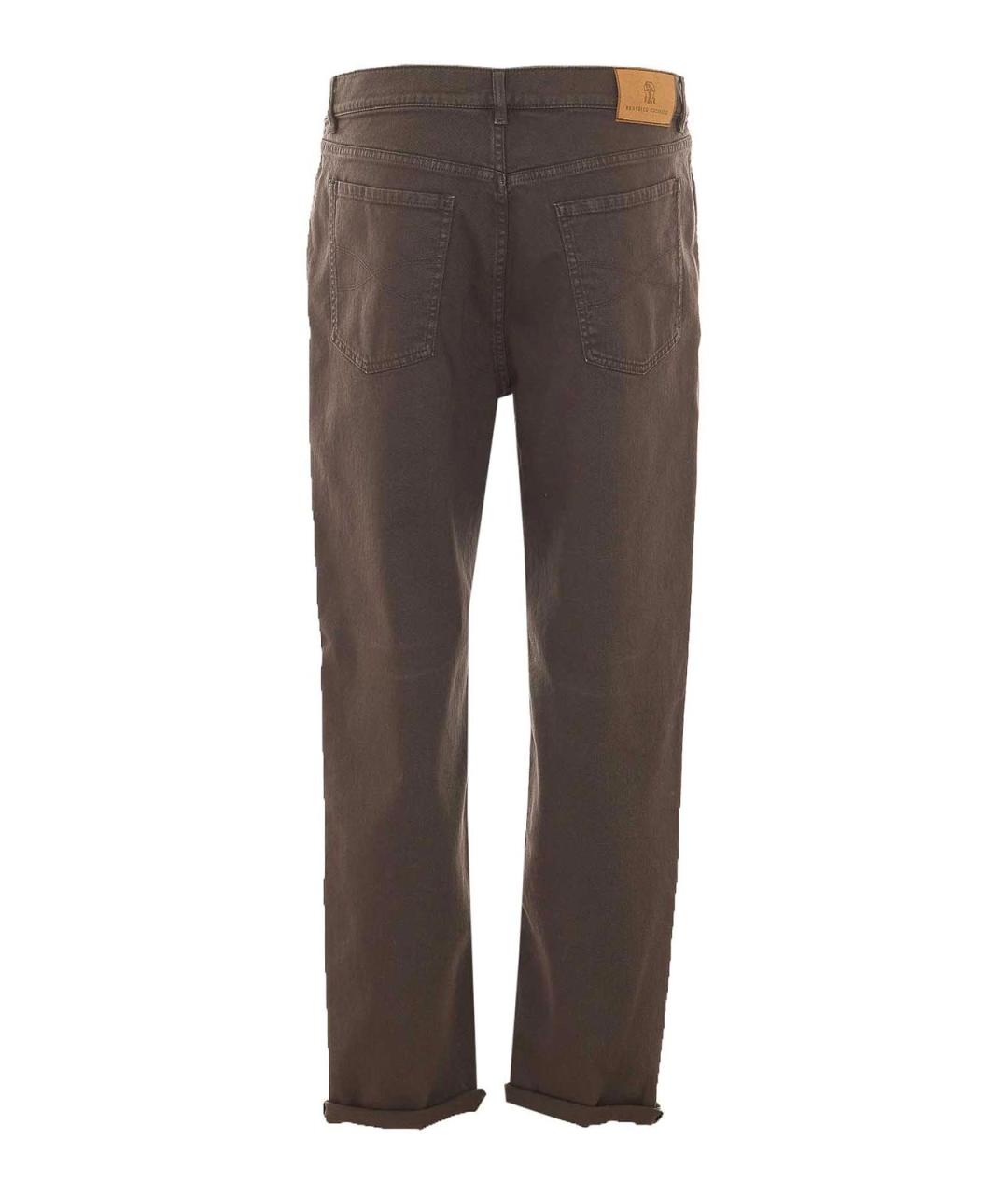 BRUNELLO CUCINELLI Коричневые хлопковые повседневные брюки, фото 2