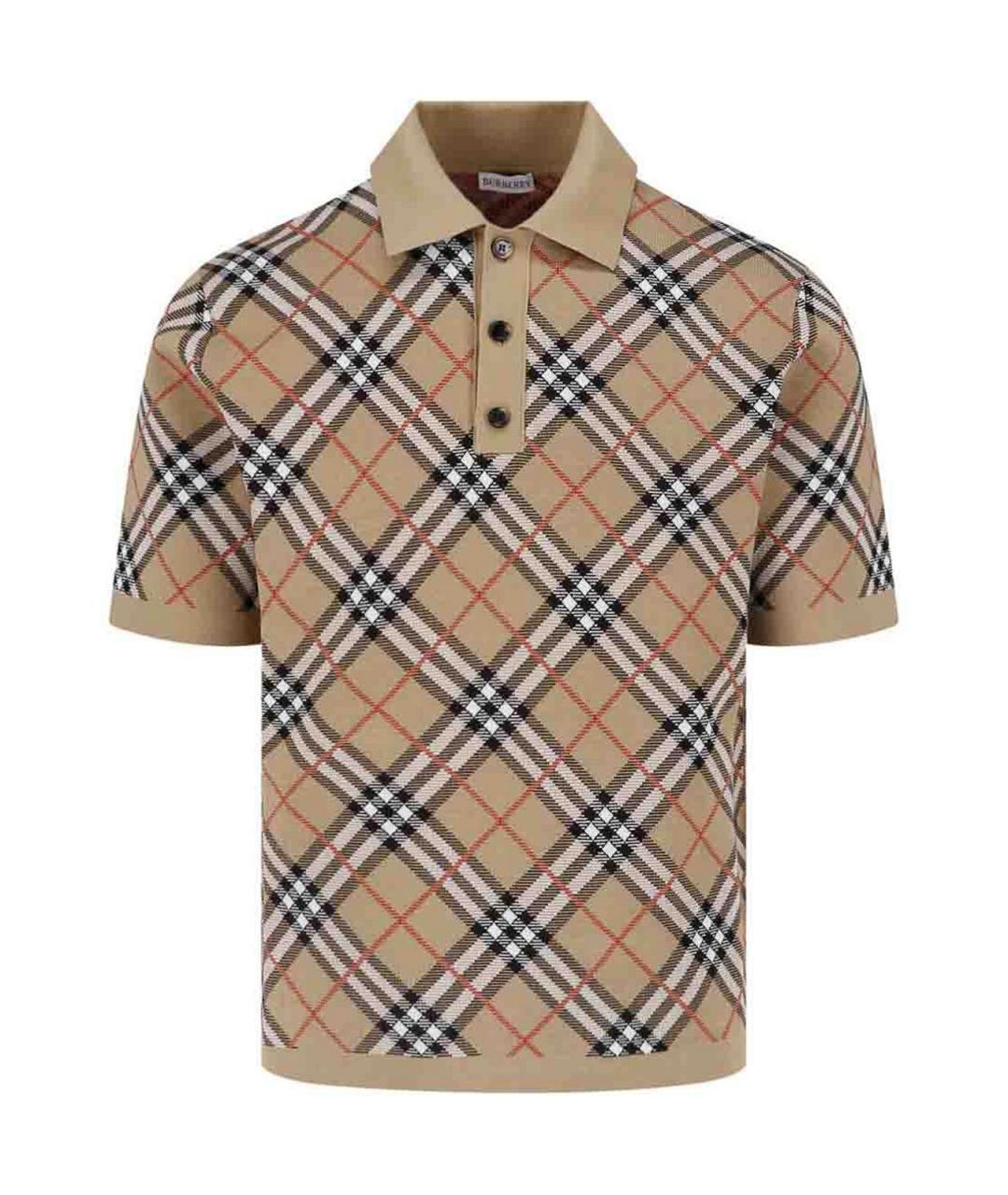 BURBERRY Бежевое хлопковое поло с коротким рукавом, фото 1
